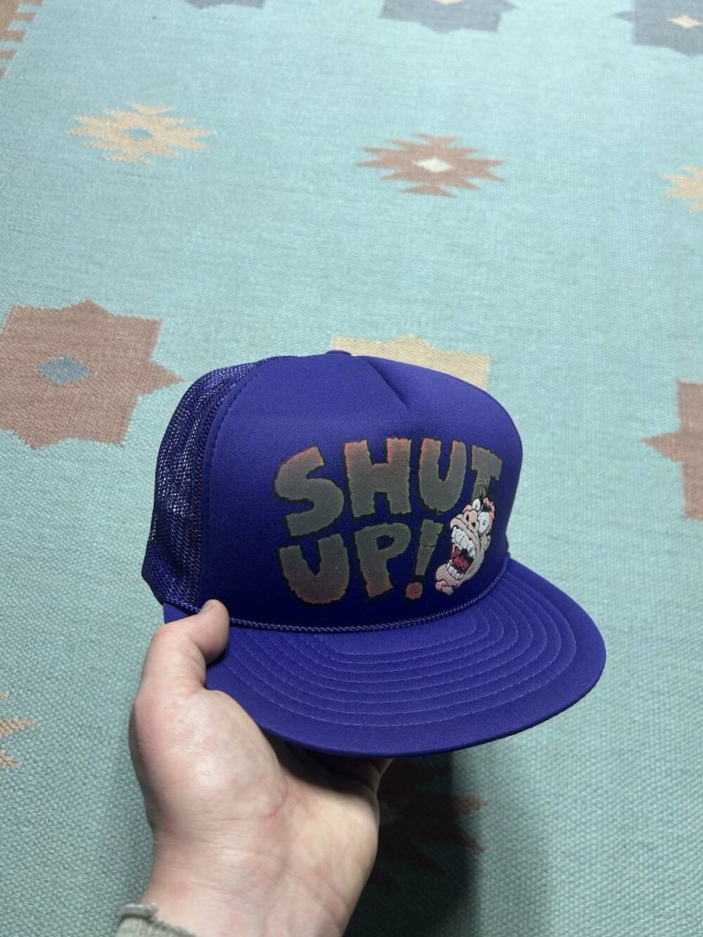 Vintage trucker hat mesh cap shut up! funny novelty adjustable snapback purple